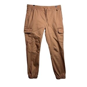 Twice Mens Slim Fit‎ Cargo Jogger Pants Brown Elastic Waist Size 34